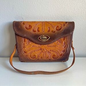 Vintage Hand-tooled Leather Shoulder Bag